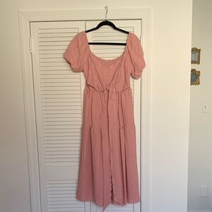 Pink puff sleeve midi dress
